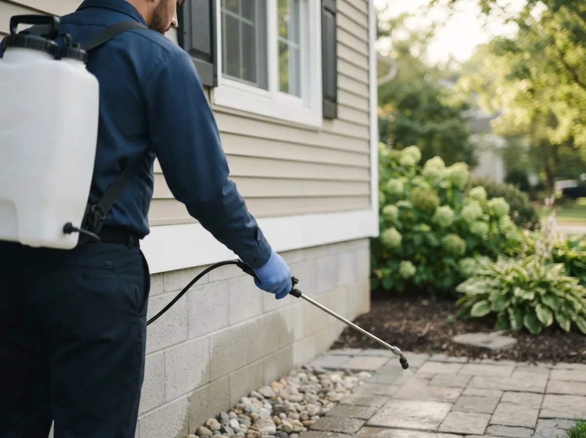 Pest control technician inspecting a home in Norwood, MA